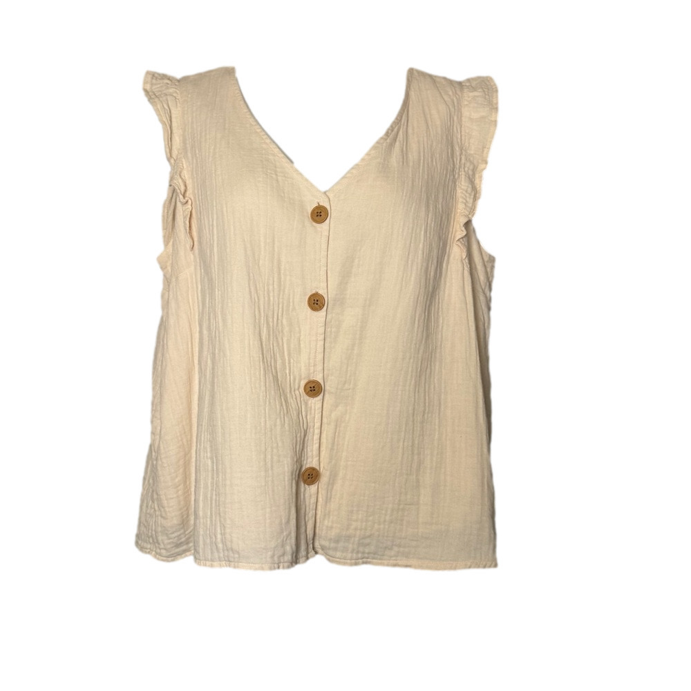 LC Lauren Conrad Cream Ruffle Sleeve Top XL - Picture 2 of 7
